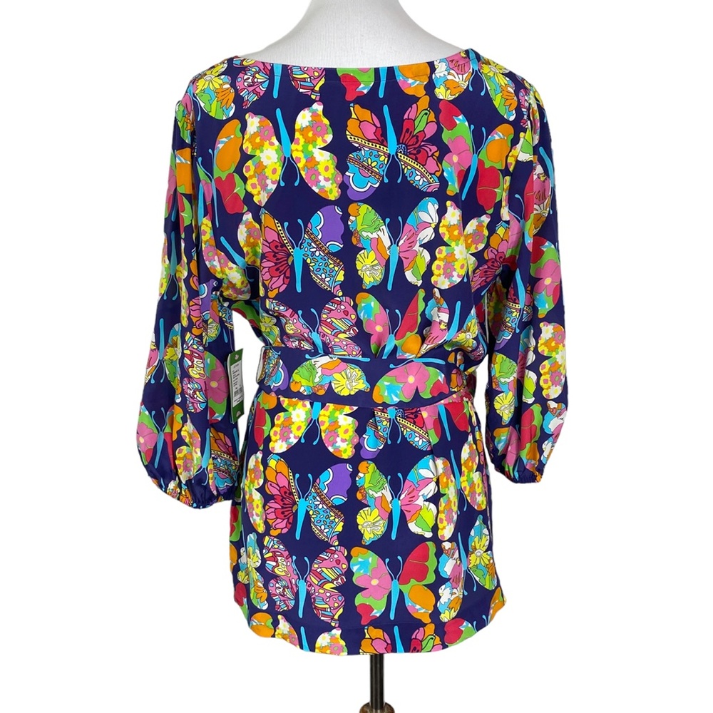 RARE NWT Lilly Pulitzer Bright Navy Out There Butterfly Silk Tunic Top XL - Picture 2 of 16